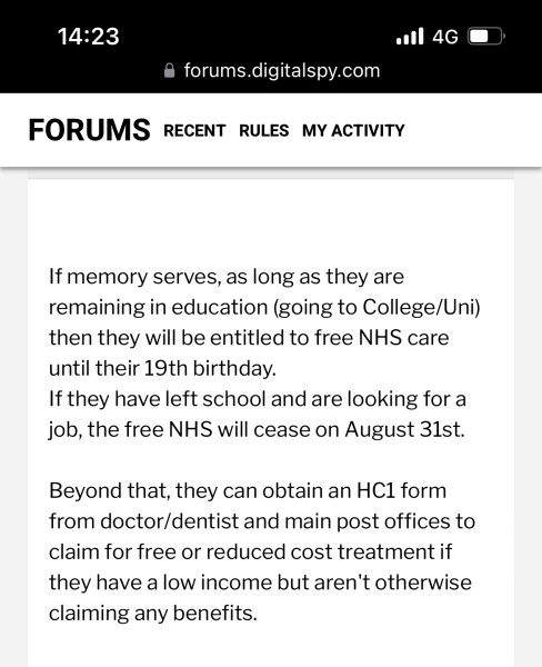 18 yr old end of free prescriptions/dental care?