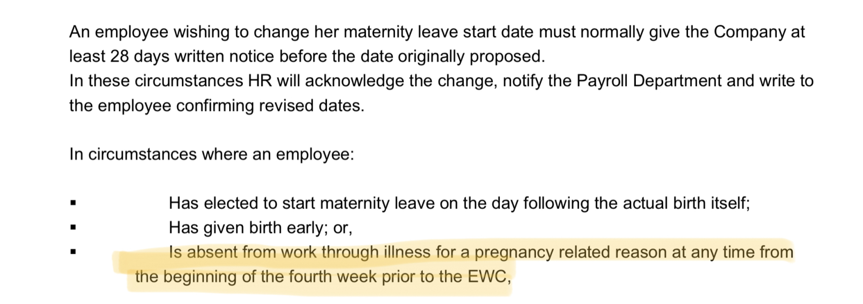 Sick leave before maternity