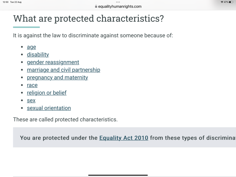 Equality act wording at work AIBU
