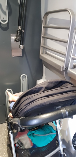 Pram & pregnant in cycle rack Transpenine Express