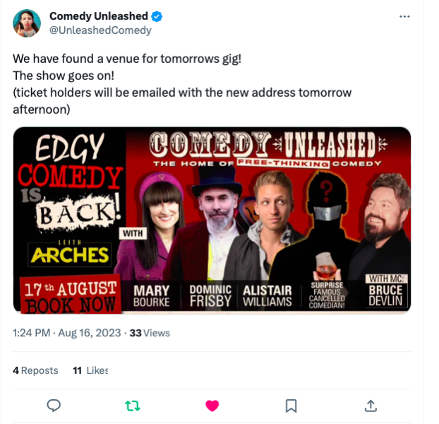 Comedy event cancelled at the Fringe because of Glinner?
