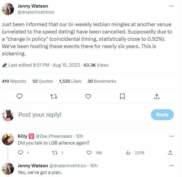 Lesbian speed dating event accused of transphobia for not allowing men