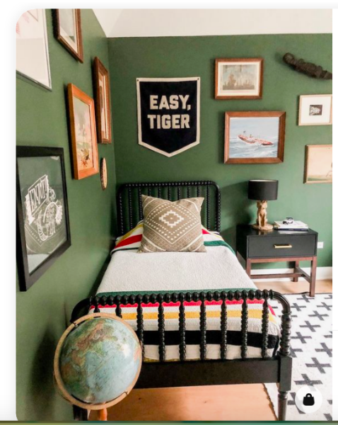 How do I style this awful green colour DS has picked for his room?