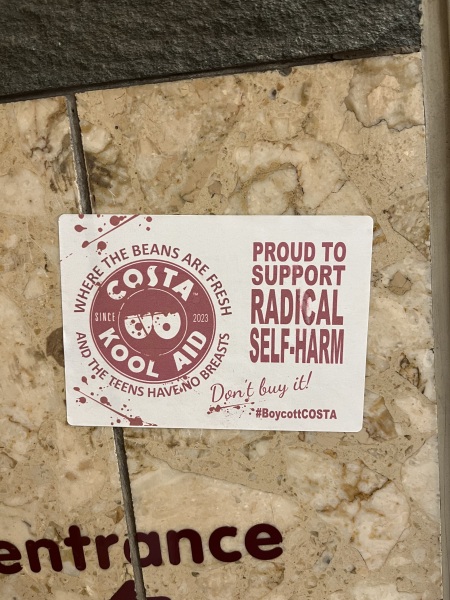 Costa using Pride image of girl with breasts removed to support trans?
