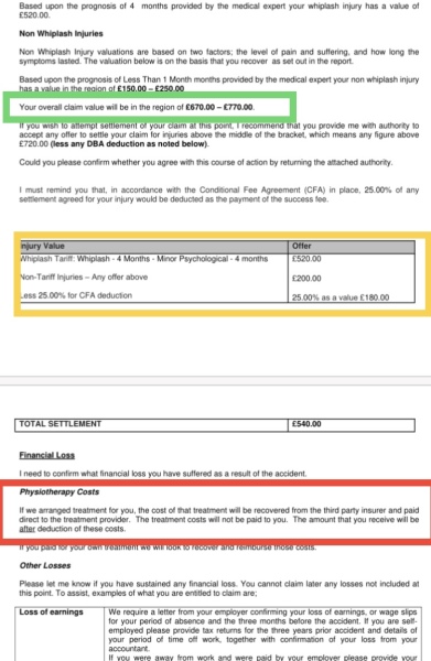 Whiplash claim - reject first offer?