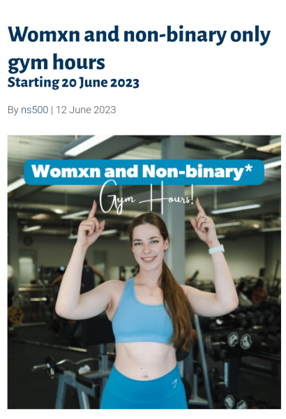 University gym "womxn only sessions"