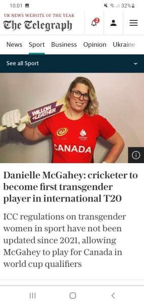 Transgender Canadian international cricketer