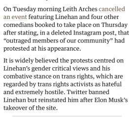 Comedy event cancelled at the Fringe because of Glinner?