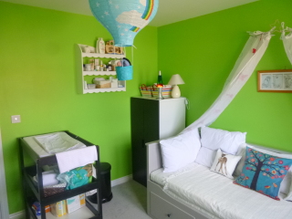 How do I style this awful green colour DS has picked for his room?