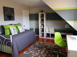 How do I style this awful green colour DS has picked for his room?
