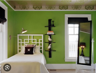How do I style this awful green colour DS has picked for his room?