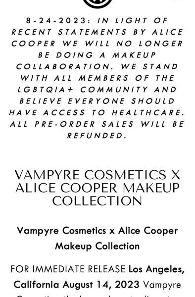 Alice Cooper has been cancelled