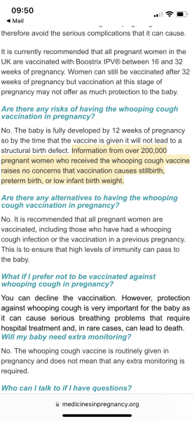 Whooping cough Vaccine 34 weeks pregnant
