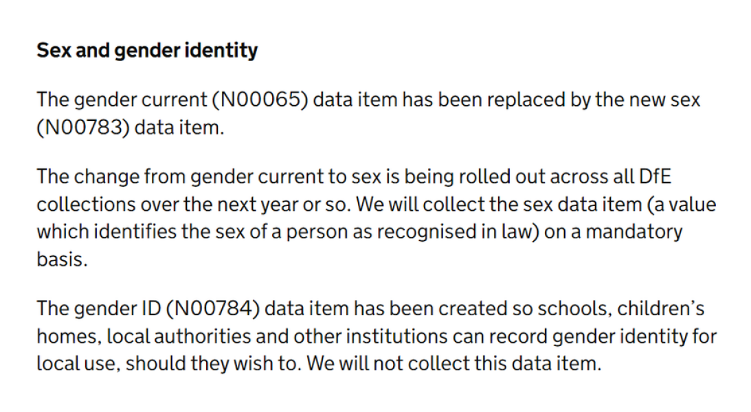 Children to be recorded on school census by sex not gender