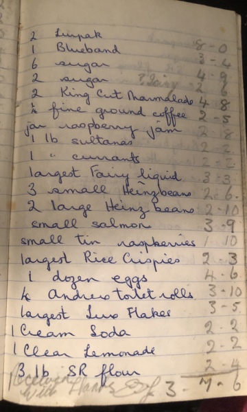 I found a shopping list from 1969