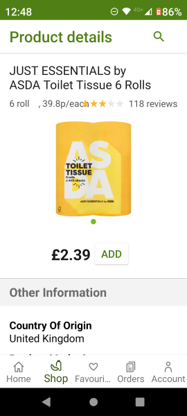 Price of toilet roll. 