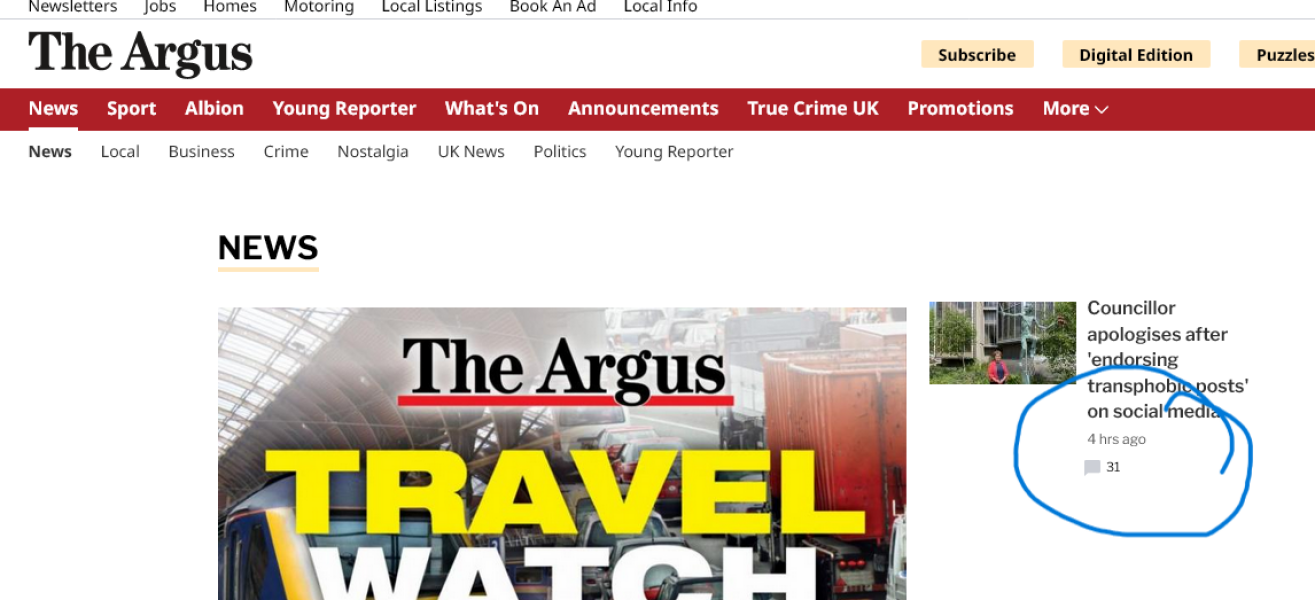 Councillor removed from lead role for 'engaging with transphobic posts on social media'