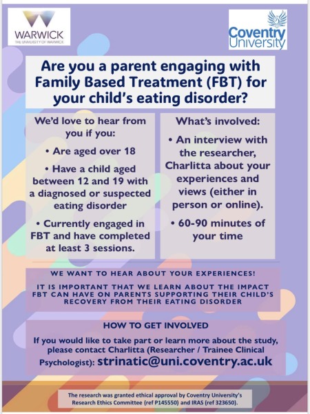 Research exploring parents experience of Family Based Treatment (FBT) for their child's eating disorder