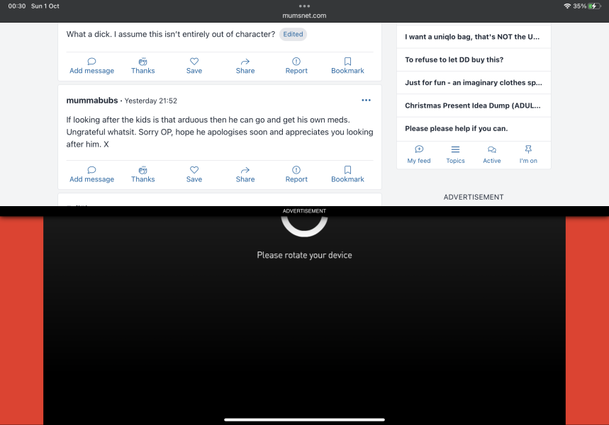 Advert taking over entire screen