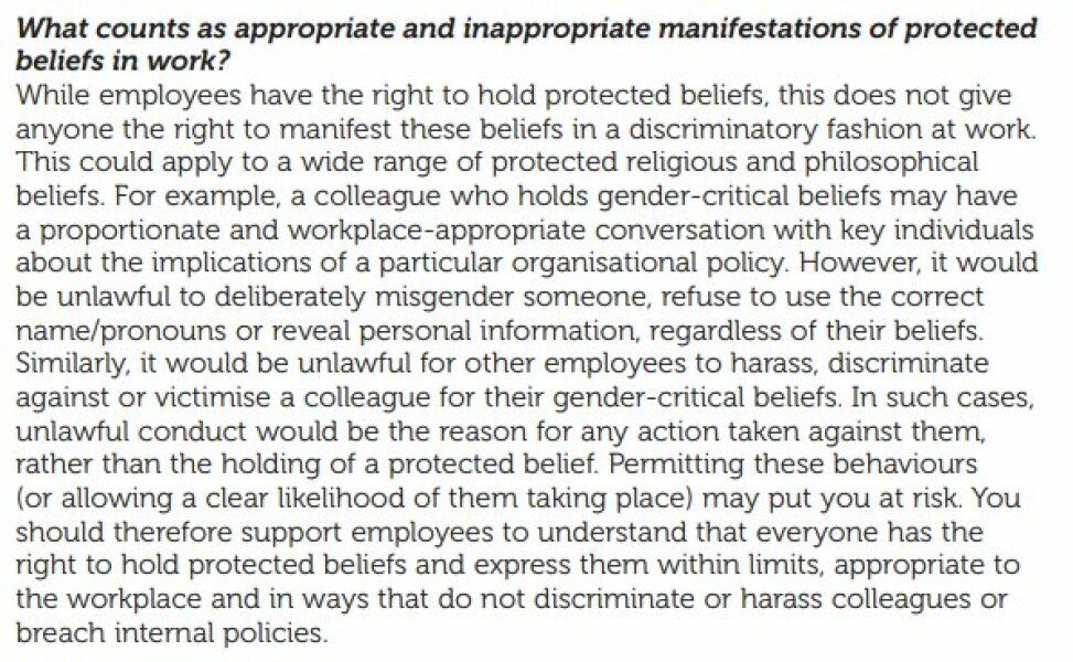 Chartered Institute for Personnel - new guidance on Transgender & Belief Manifestation