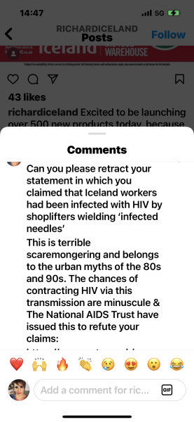 Shop workers infected with HIV from needles.