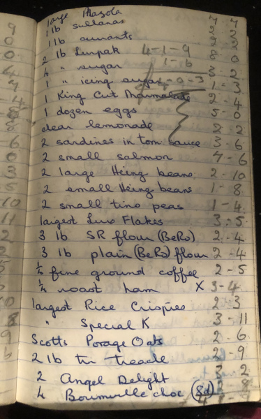 I found a shopping list from 1969