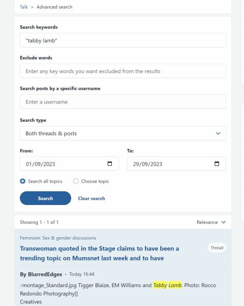 Transwoman quoted in the Stage claims to have been a trending topic on Mumsnet last week and to have received 'literally thousands of messages calling them a paedophile'