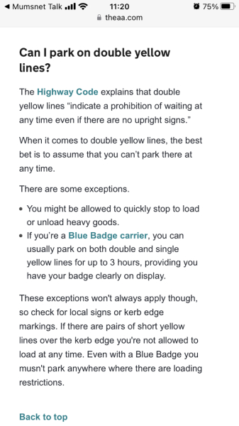 Stopped on a double yellow