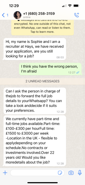 Random people contacting me on WhatsApp to ask if I am looking for a job