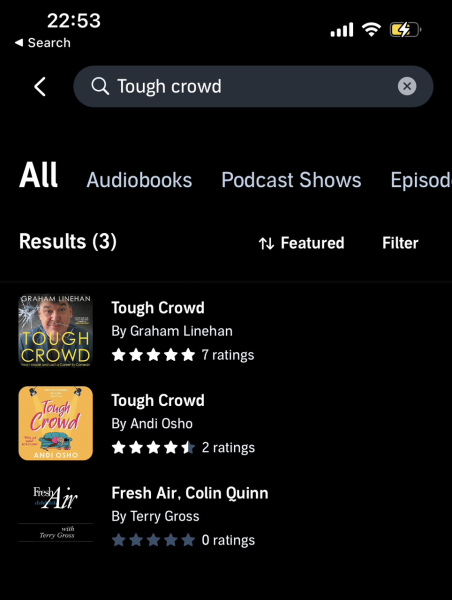 Graham Linehan's book - his email said it was on Audible, but it isn't.