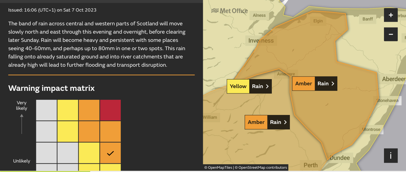 Weather warnings for much of Scotland 7 Oct