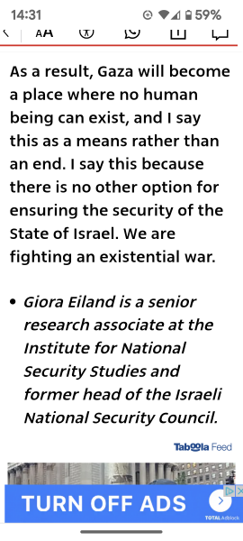 6500 Dead: "Creating a severe humanitarian crisis is a necessary means to achieve the goal. Gaza will become a place where no human being can exist" Israeli Military Official
