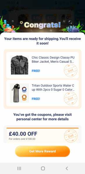 Got a free 'Air Up' type bottle and faux leather jacket for free playing Temus fish game...