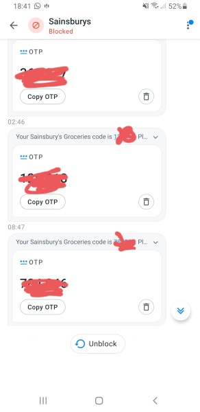 Receiving Unrequested OTP's from Sainsbury Supermarket