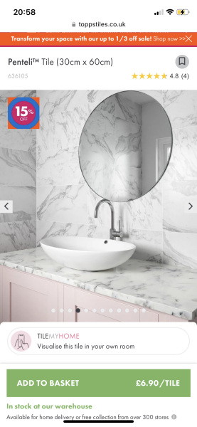 I need bathroom wall tiles by Tuesday - please help!