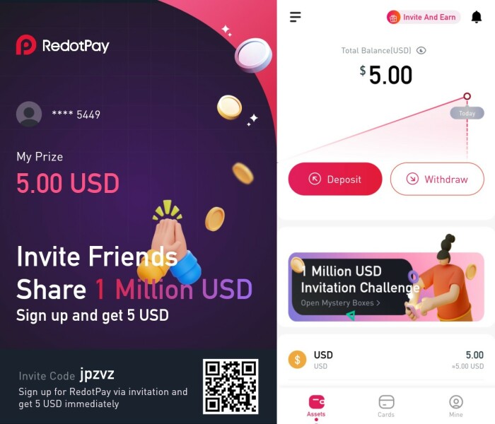 Red dot get €5 free plus a random amount for each friend you invite
