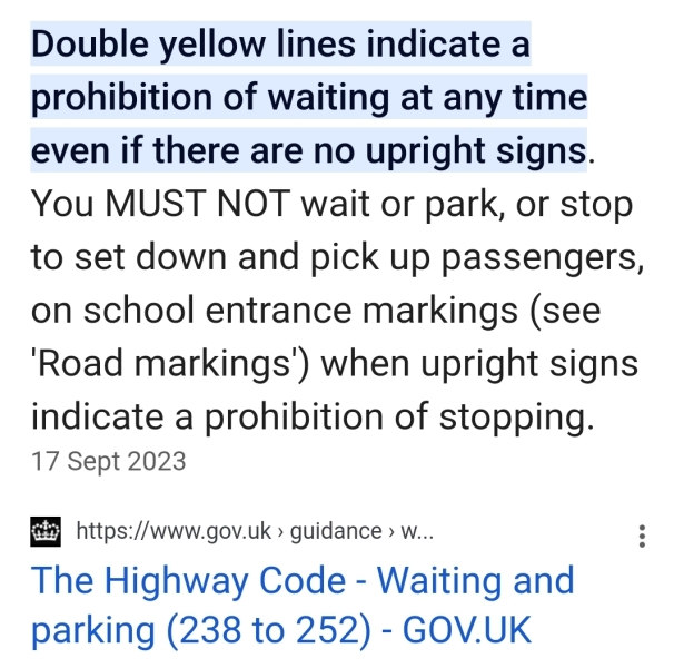 Stopped on a double yellow