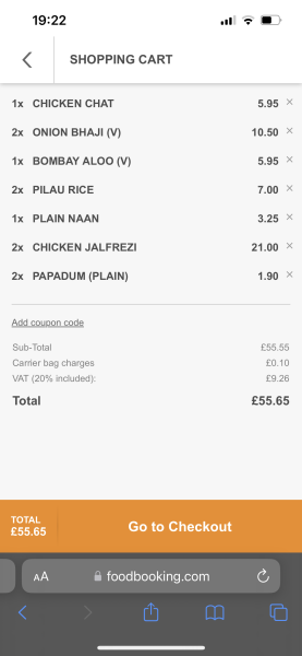 How much is an Indian takeaway for 2 in your area?