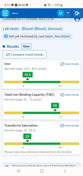 Can anybody advise on my blood test results (for iron)