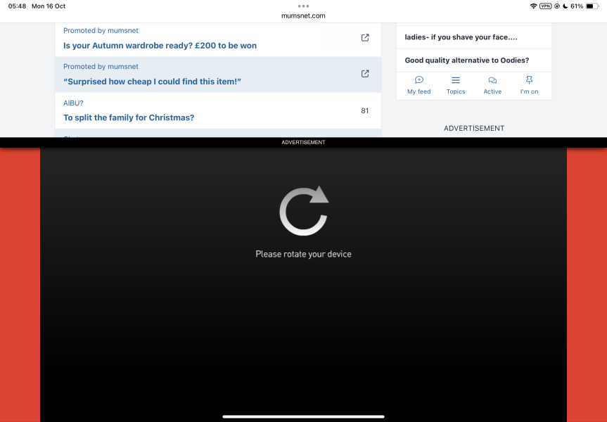 Advert taking over entire screen