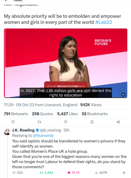 Lisa Nandy has decided she does care about women and girls