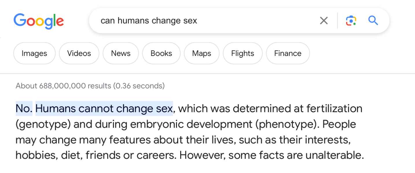 Google can humans change sex?