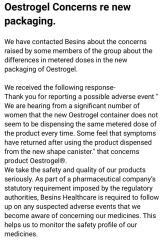 Oestrogel: new packaging (yet again)?