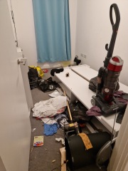 Bedrooms are trashed.  Finding it hard see pics