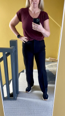 Black straight or bootcut stretch trousers, high waisted