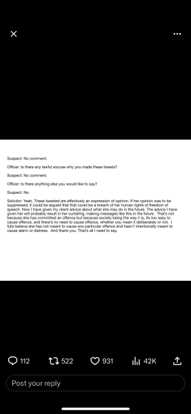 Lesbian interviewed under caution for tweets