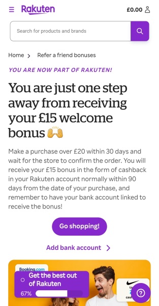 Get £15 back free when you spend £20 anywhere online