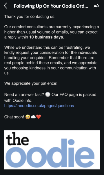 Oodie delivery times