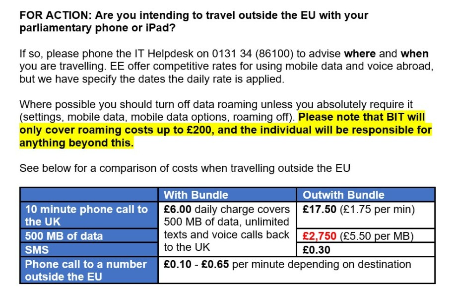 £11k roaming charges.
