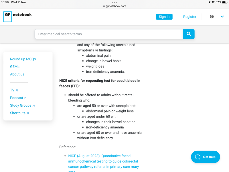 FIT test due to anaemia